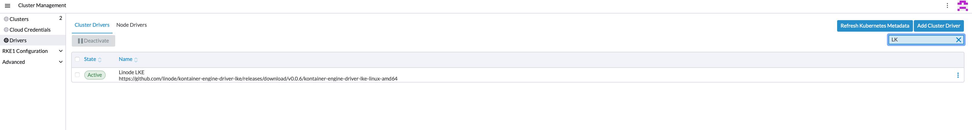 Activate the Linode Cluster Driver cluster-driver-activate