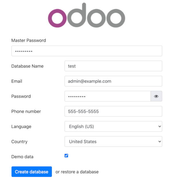 Odoo 13 Create Database Odoo 13 Create Database