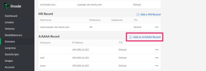 Create a new A record by first click on Add an A/AAAA Record